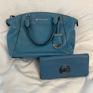 Michael Kors Blue Satchel and Wallet Set
